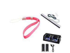 eForCity Black/Silver Wired Sensor Bar + 2X Pink Wrist Strap + Black Dual Charging Station w/2 Rechargeable Batteries & LED Light Compatible With Nintendo Wii eForCity Black/Silver Wired Sensor Bar + 2X Pink Wrist Strap + Black Dual Charging Station w/2 Rechargeable Batteries & LED Light Compatible With Nintendo Wii