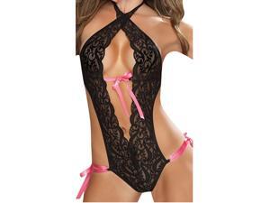 Zodaca Ladies Women Hot Sexy Lingerie Pierced Lace Piece Suit Underwear Sleepwear with Pink Ribbon - Black Zodaca Ladies Women Hot Sexy Lingerie Pierced Lace Piece Suit Underwear Sleepwear with Pink Ribbon - Black