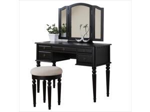 Poundex Bobkona St. Croix Vanity Set with Stool in Black Poundex Bobkona St. Croix Vanity Set with Stool in Black