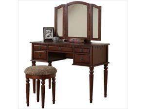 Poundex Bobkona St. Croix Vanity Set with Stool in Cherry Poundex Bobkona St. Croix Vanity Set with Stool in Cherry