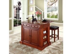Crosley Drop Leaf Breakfast Bar Top Kitchen Island in Cherry w/ 24" Cherry Upholstered Square Seat Stools Crosley Drop Leaf Breakfast Bar Top Kitchen Island in Cherry w/ 24" Cherry Upholstered Square Seat Stools