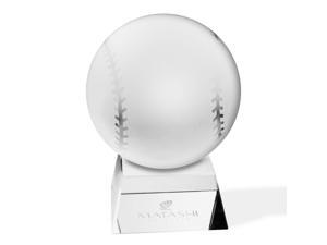 Crystal Paperweight with Etched Baseball Ornament and Trapezoid Base by Matashi Crystal Paperweight with Etched Baseball Ornament and Trapezoid Base by Matashi