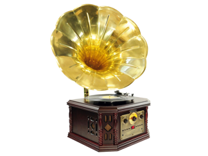 PYLE-HOME PVNP4CD Vintage Phonograph Horn Turntable with CD, Cassette, AM/FM, Au PYLE-HOME PVNP4CD Vintage Phonograph Horn Turntable with CD, Cassette, AM/FM, Au