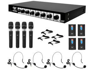 PylePro - Rack Mount 8 Channel Wireless Microphone System with 4 Lavalier/Headsets and 4 Handheld Mics PylePro - Rack Mount 8 Channel Wireless Microphone System with 4 Lavalier/Headsets and 4 Handheld Mics