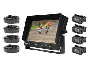 Weatherproof Rearview Backup Camera System with 10.1’’ LCD Color Monitor, (4) IR Night Vision Cameras, Dual DC Voltage 12-24 for Bus, Truck, Trailer, Van Weatherproof Rearview Backup Camera System with 10.1’’ LCD Color Monitor, (4) IR Night Vision Cameras, Dual DC Voltage 12-24 for Bus, Truck, Trailer, Van