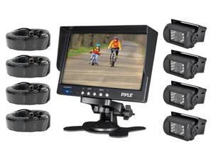 Weatherproof Rearview Backup Camera System with 7’’ LCD Color Monitor, (4) IR Night Vision Cameras, Dual DC Voltage 12-24 for Bus, Truck, Trailer, Van Weatherproof Rearview Backup Camera System with 7’’ LCD Color Monitor, (4) IR Night Vision Cameras, Dual DC Voltage 12-24 for Bus, Truck, Trailer, Van