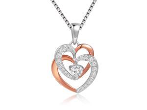 18K Rose and White Gold Diamond Double Heart Pendant w/925 Sterling Silver Chain 18" (0.19 cttw, G-H Color, VS2-SI1 Clarity) 18K Rose and White Gold Diamond Double Heart Pendant w/925 Sterling Silver Chain 18" (0.19 cttw, G-H Color, VS2-SI1 Clarity)