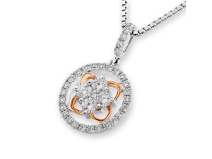 18K Rose & White Gold Round and Clover Diamond Cluster Pendant With 925 Sterling Silver Chain (0.44 cttw, G-H Color, VS2-SI1 Clarity) 18K Rose & White Gold Round and Clover Diamond Cluster Pendant With 925 Sterling Silver Chain (0.44 cttw, G-H Color, VS2-SI1 Clarity)