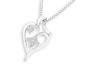 18K White Gold Heart Shape Diamond Pendant With 925 Sterling SilverChain (0.11 cttw, G-H Color, VS2-SI1 Clarity) 18K White Gold Heart Shape Diamond Pendant With 925 Sterling SilverChain (0.11 cttw, G-H Color, VS2-SI1 Clarity)