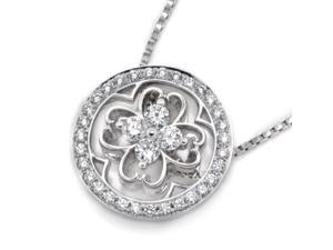 18K White Gold Round Halo with Clover Shape Diamond Pendant w/925 Sterling Silver Chain (0.31 cttw , G-H Color, VS2-SI1 Clarity) 18K White Gold Round Halo with Clover Shape Diamond Pendant w/925 Sterling Silver Chain (0.31 cttw , G-H Color, VS2-SI1 Clarity)