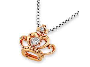 18K Rose Gold Princess Crown Heart Diamond Pendant W/925 Sterling Silver Chain (0.07 cttw, G-H Color, SI1-SI2 Clarity) 18K Rose Gold Princess Crown Heart Diamond Pendant W/925 Sterling Silver Chain (0.07 cttw, G-H Color, SI1-SI2 Clarity)