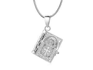 .925 Sterling Silver Holy Bible Pendant With .925 Sterling Silver Chain (16"), Baptism Gift .925 Sterling Silver Holy Bible Pendant With .925 Sterling Silver Chain (16"), Baptism Gift