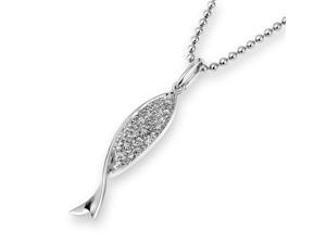 18K White Gold Fish Diamond Pendant W/925 Sterling Silver Chain (0.10ct, G-H Color, SI1-SI2Clarity) 18K White Gold Fish Diamond Pendant W/925 Sterling Silver Chain (0.10ct, G-H Color, SI1-SI2Clarity)