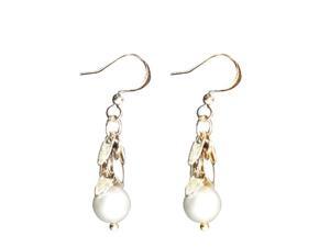 JA-ME Shell Base Pearl Pierced Earring with Leaf Design in 18K Gold Plated. JA-ME Shell Base Pearl Pierced Earring with Leaf Design in 18K Gold Plated.