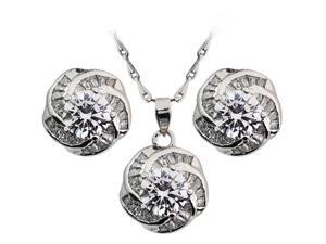 JA-ME 1.25ct / 7mm H&A CZ Camellia Pendant Necklace and Earrings Set JA-ME 1.25ct / 7mm H&A CZ Camellia Pendant Necklace and Earrings Set