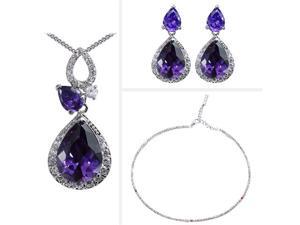 JA-ME Purple Cubic Zirconia Pendant, Earrings, and Swarovski Crystal Necklace JA-ME Purple Cubic Zirconia Pendant, Earrings, and Swarovski Crystal Necklace