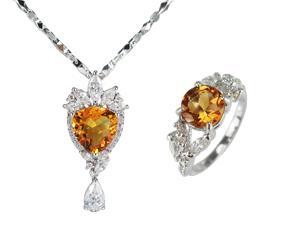 JA-ME 5.5~7.5ct Whisky Quartz and CZ Pendant with 18" Chain . 1.5ct Whisky Quartz and CZ Ring. Rhodium plated. JA-ME 5.5~7.5ct Whisky Quartz and CZ Pendant with 18" Chain . 1.5ct Whisky Quartz and CZ Ring. Rhodium plated.