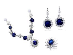 JA-ME Created Blue Sapphire Necklace, Earrings, and Ring Set JA-ME Created Blue Sapphire Necklace, Earrings, and Ring Set
