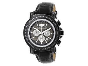 3ct Large Mens Black Diamond Watch MOP Dial w Chronograph and Leather Band Luxurman Escalade 3ct Large Mens Black Diamond Watch MOP Dial w Chronograph and Leather Band Luxurman Escalade