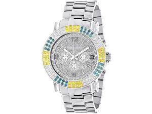 Large Mens Multicolor White Yellow Blue Diamond Watch 4.3ct Luxurman Escalade Large Mens Multicolor White Yellow Blue Diamond Watch 4.3ct Luxurman Escalade