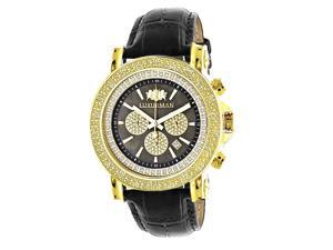 Large Luxurman Mens Watch with Diamonds 0.25ct Yellow Gold Plated Black MOP Escalade with Leather Strap Large Luxurman Mens Watch with Diamonds 0.25ct Yellow Gold Plated Black MOP Escalade with Leather Strap