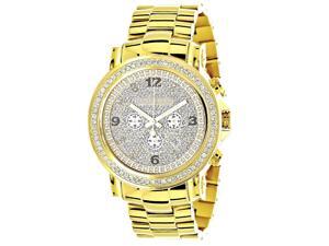 Iced Out Luxurman Large Diamond Bezel Watch for Men 18k Yellow Gold Plated Metal Band & Chronograph 2.5Ct Iced Out Luxurman Large Diamond Bezel Watch for Men 18k Yellow Gold Plated Metal Band & Chronograph 2.5Ct