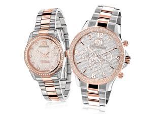 Matching His and Hers Watches: Luxurman 18k White & Rose Gold Plated Diamond Watch Set Swiss Mvt 1.7ct Matching His and Hers Watches: Luxurman 18k White & Rose Gold Plated Diamond Watch Set Swiss Mvt 1.7ct