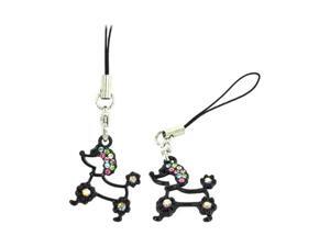 Black Poodle Cellphone Charm Strap W Multi Colored Embedded Gems Black Poodle Cellphone Charm Strap W Multi Colored Embedded Gems