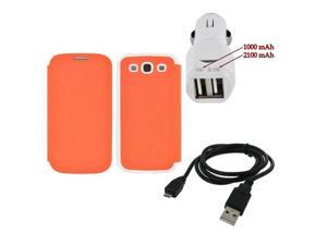 Galaxy S3 Combo W/Orange/White Snazzy Leather Diary Case W/Card Slot & Trident Dual USB Car Charger W/Micro USB Data Cable Galaxy S3 Combo W/Orange/White Snazzy Leather Diary Case W/Card Slot & Trident Dual USB Car Charger W/Micro USB Data Cable