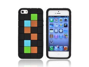 Apple Iphone 5 Rubbery Feel Silicone Skin Case Cover - Green/ Blue/ Brown Blocks On Black Apple Iphone 5 Rubbery Feel Silicone Skin Case Cover - Green/ Blue/ Brown Blocks On Black