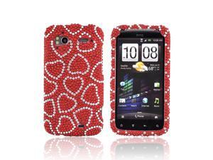 HTC Sensation 4g Bling Plastic Case - Silver Hearts On Red Gems HTC Sensation 4g Bling Plastic Case - Silver Hearts On Red Gems