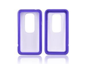 Clear Hard Back Case Cover w Purple Silicone Gummy Border For HTC Evo 3D Clear Hard Back Case Cover w Purple Silicone Gummy Border For HTC Evo 3D