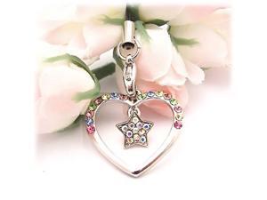 Heart And Star Cubic Stoned Cellphone Charm/strap - Multi Colored Heart And Star Cubic Stoned Cellphone Charm/strap - Multi Colored