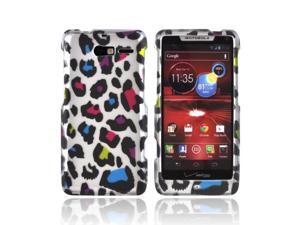 Motorola Droid RAZR M Rubberized Hard Plastic Case Snap On Cover - Rainbow Leopard On Silver Motorola Droid RAZR M Rubberized Hard Plastic Case Snap On Cover - Rainbow Leopard On Silver