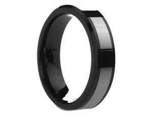 6 mm Mens Black Ceramic Ring with Tungsten Inlay - Includes Engraving - Size 4 - 13 6 mm Mens Black Ceramic Ring with Tungsten Inlay - Includes Engraving - Size 4 - 13