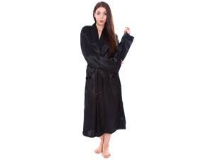 Black Unisex Sleepwear Home Silk Satin Long Pajama Robe Bathrobe Black Unisex Sleepwear Home Silk Satin Long Pajama Robe Bathrobe