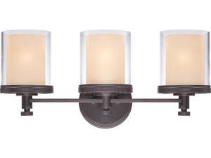 Nuvo Decker - 3 Light Vanity Fixture w/ Clear & Cream Glass Nuvo Decker - 3 Light Vanity Fixture w/ Clear & Cream Glass