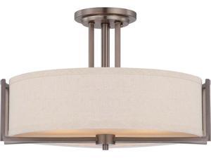 Nuvo Gemini - 3 Light Semi Flush Fixture w/ Khaki Fabric Shade Nuvo Gemini - 3 Light Semi Flush Fixture w/ Khaki Fabric Shade