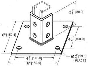 Post Base Single Channel 4 Hole Standard 3-1/2in. Post Base Single Channel 4 Hole Standard 3-1/2in.