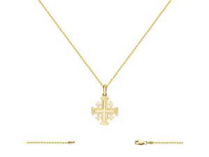 14K Yellow Gold Jerusalem Cross Charm (24x30MM) w/ Cable Chain Necklace 16-24In. 14K Yellow Gold Jerusalem Cross Charm (24x30MM) w/ Cable Chain Necklace 16-24In.