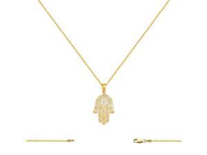 14K Yellow Gold Hamsa Charm (16x26MM) with Cable Chain Necklace 16-24 Inch 14K Yellow Gold Hamsa Charm (16x26MM) with Cable Chain Necklace 16-24 Inch