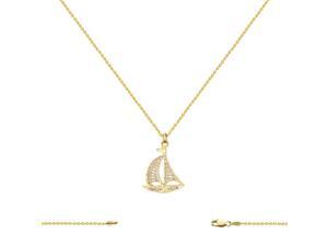 14K Yellow Gold Sailboat Charm (20x28MM) with Cable Chain Necklace 16-24 Inch 14K Yellow Gold Sailboat Charm (20x28MM) with Cable Chain Necklace 16-24 Inch