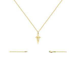 14K Yellow Gold Caduceus Charm (11x26MM) with Cable Chain Necklace 16-24 Inch 14K Yellow Gold Caduceus Charm (11x26MM) with Cable Chain Necklace 16-24 Inch