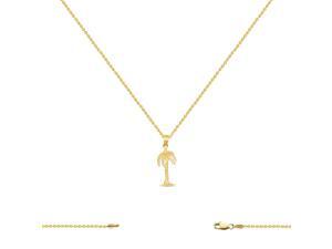 14K Yellow Gold Palm Tree Charm (9x24MM) with Cable Chain Necklace 16-24 Inch 14K Yellow Gold Palm Tree Charm (9x24MM) with Cable Chain Necklace 16-24 Inch