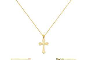 14K Yellow Gold Fleury Cross Charm (18x34MM) with Cable Chain Necklace 16-24 In. 14K Yellow Gold Fleury Cross Charm (18x34MM) with Cable Chain Necklace 16-24 In.