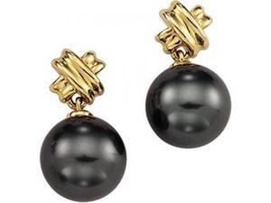 14K Yellow Gold Grooved X Form Black Tahitian Pearl Dangle Earrings - 15MM 14K Yellow Gold Grooved X Form Black Tahitian Pearl Dangle Earrings - 15MM