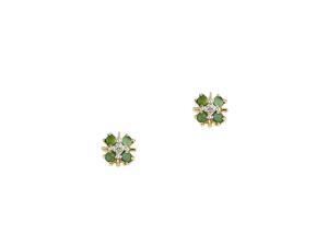 14K Yellow Gold Flower Emerald and Diamond Stud Earrings- 1 Grams 8MM 14K Yellow Gold Flower Emerald and Diamond Stud Earrings- 1 Grams 8MM