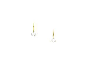 14K Yellow Gold White Cubic Zirconia Triangle Leverback Drop Earrings - 0.87Gms 14K Yellow Gold White Cubic Zirconia Triangle Leverback Drop Earrings - 0.87Gms