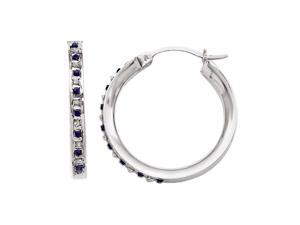 925 Sterling Silver Round Cut Blue Sapphire and Diamond Hoop Earrings- 1.6 Grams 925 Sterling Silver Round Cut Blue Sapphire and Diamond Hoop Earrings- 1.6 Grams
