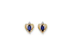 14K Yellow Gold Heart Blue Sapphire and Diamond Stud Earrings- 1.27 Grams 17MM 14K Yellow Gold Heart Blue Sapphire and Diamond Stud Earrings- 1.27 Grams 17MM
